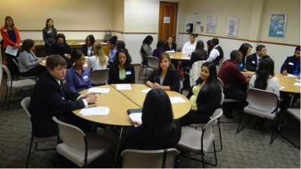 College students training for job interviews