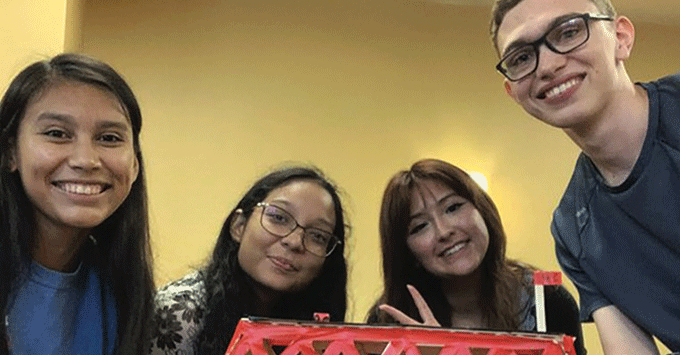 UTSA Students with model bridge