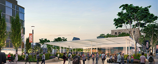 Students walking on the downtown campus