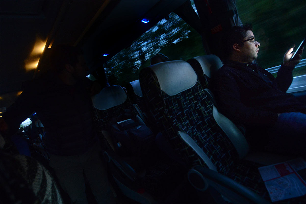 College of Engineering professor Arturo Montoya travels with students on an early morning bus ride through Urbino, Italy.